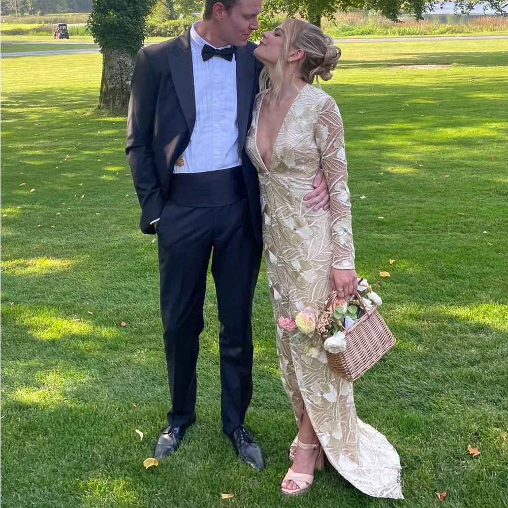 John Paul Ataker Lace Champagne Long Dress